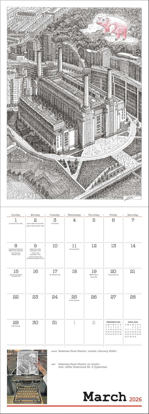 JAMES COOK TYPEWRITER ARTIST 2026 WALL CALENDAR